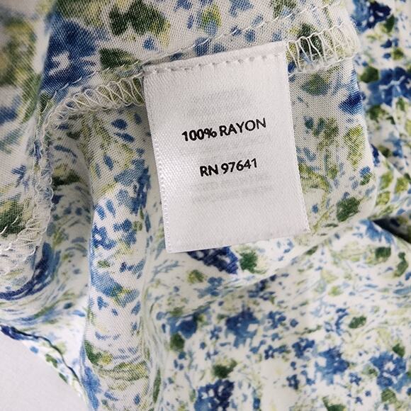 J Jill Women Blouse Rayon Button Up Collar Long Sleeve White Blue Floral Size L - Picture 8 of 10